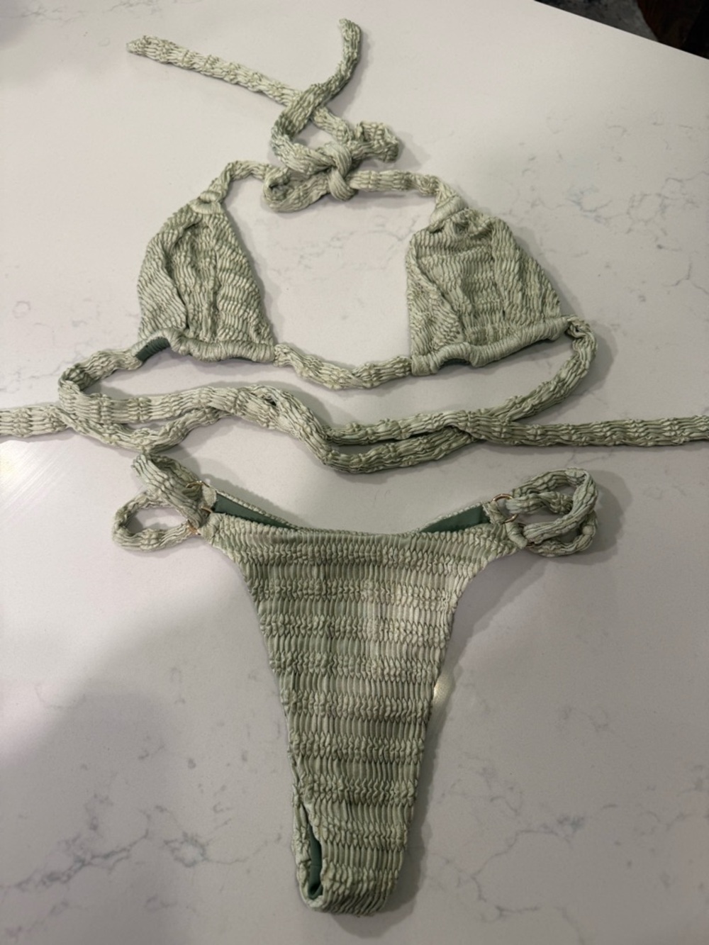 Smocked Triangle Bikini Set in Sage Green
